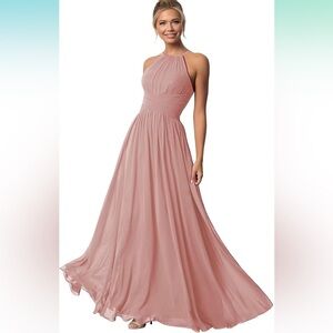 Elegant Pink Halter Maxi Dress